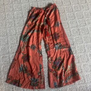 Womens Tropical Floral Palazzo wide leg Pants~Drawstring~Pockets~XS NWOT BEACH